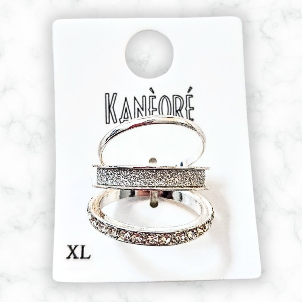 NWT Kanèoré Womens Set of 3 Silver Tone Stackable Rings Gemstones Size 10.5
